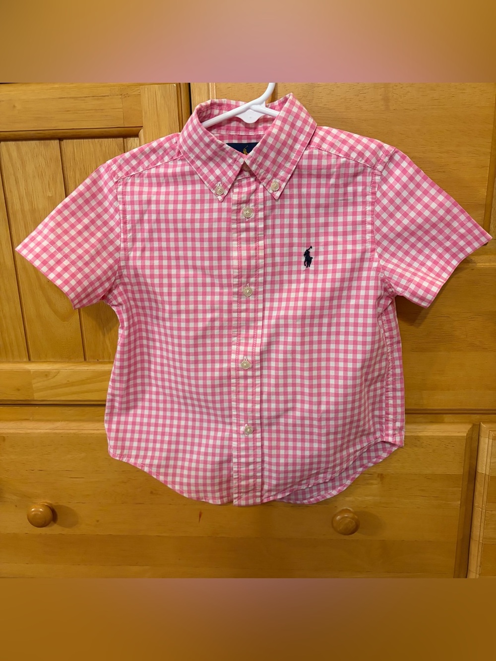 Ralph Lauren Boys Pink & White Check Short Sleeve Button Down No Tag 3T? EUC